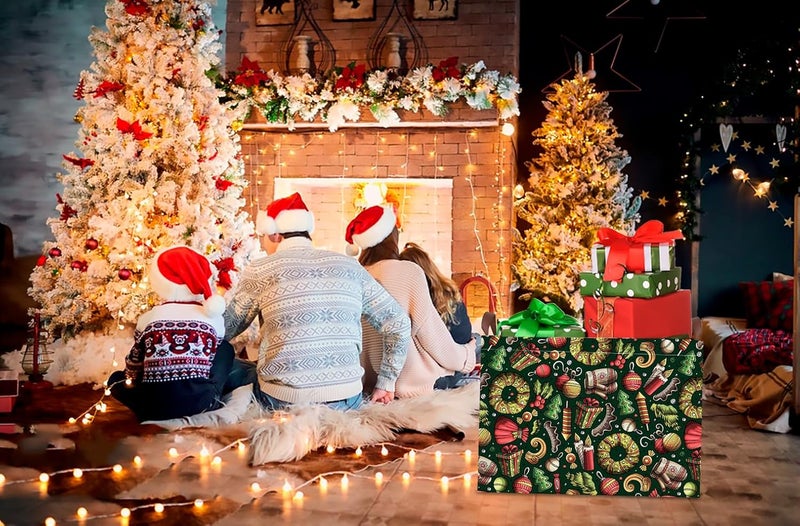 CLOCOR Rectangular Storage Basket,Collapsible Cute Pattern Storage Bin,Waterproof Books Box with Handles,Gift Basket(Green Christmas) - Image 4